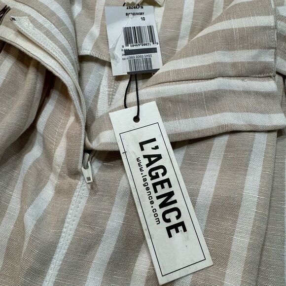 L'AGENCE Samira Striped Linen Cropped Pants Wide‎ Leg Belted Size 10 - Picture 8 of 13